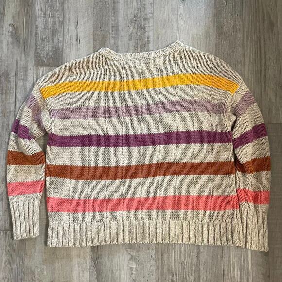 Lou & Grey & LOFT Sweater Womens LARGE Multicolor Chunky Knit Striped Pullover - Picture 14 of 14